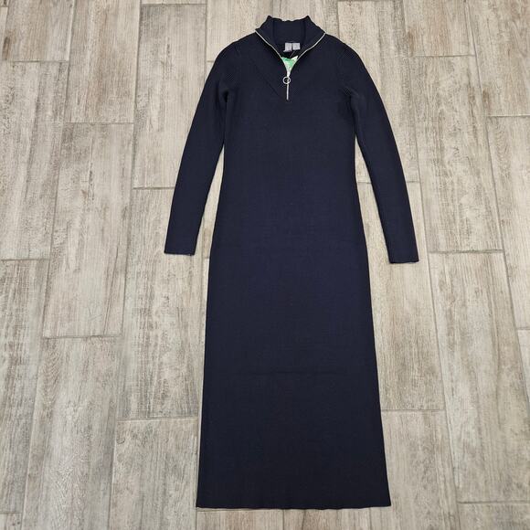 Sweaty Betty Frame Knitted Midi Dress Womens Size S Navy Blue Ribbed NEW Stretch - Picture 3 of 12